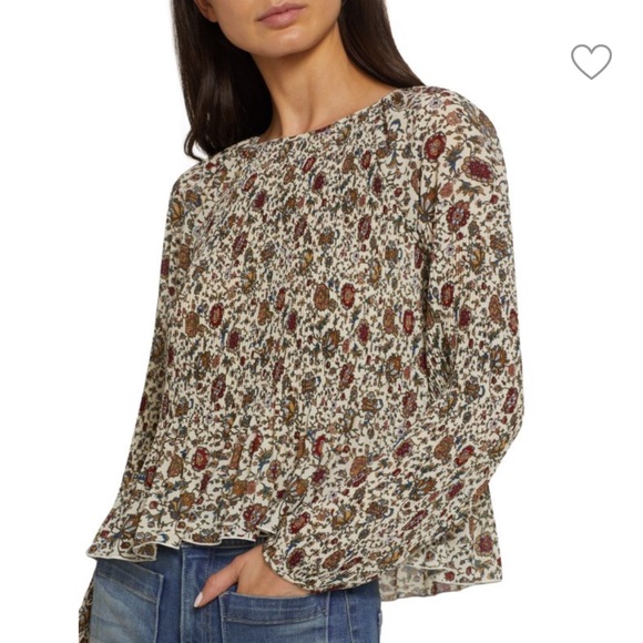 Veronica Beard Lewin Pleated Floral Top